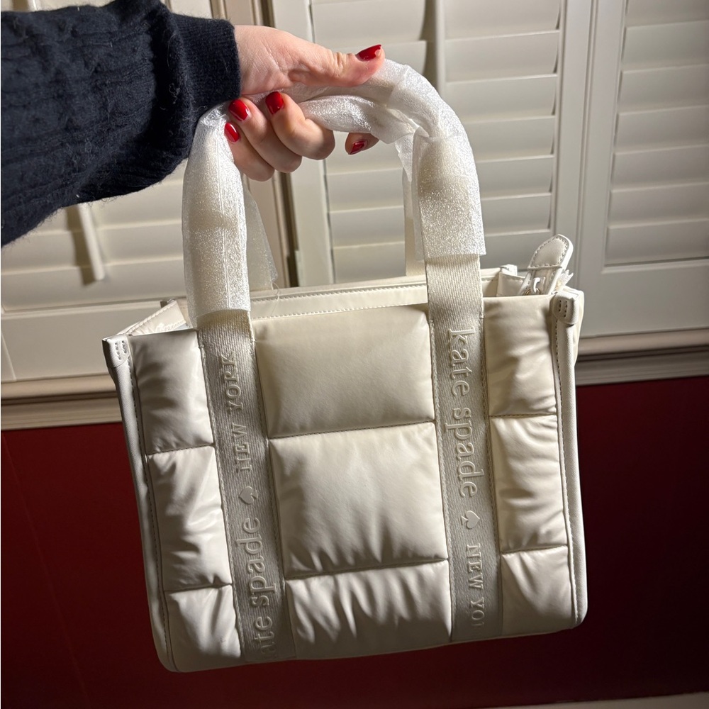kate spade Cream Quilted Tote with Logo Straps